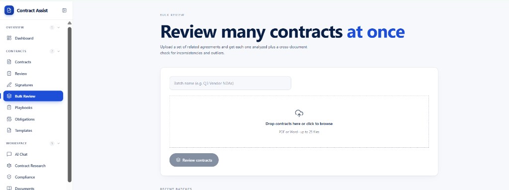 Bulk review upload for multiple contracts