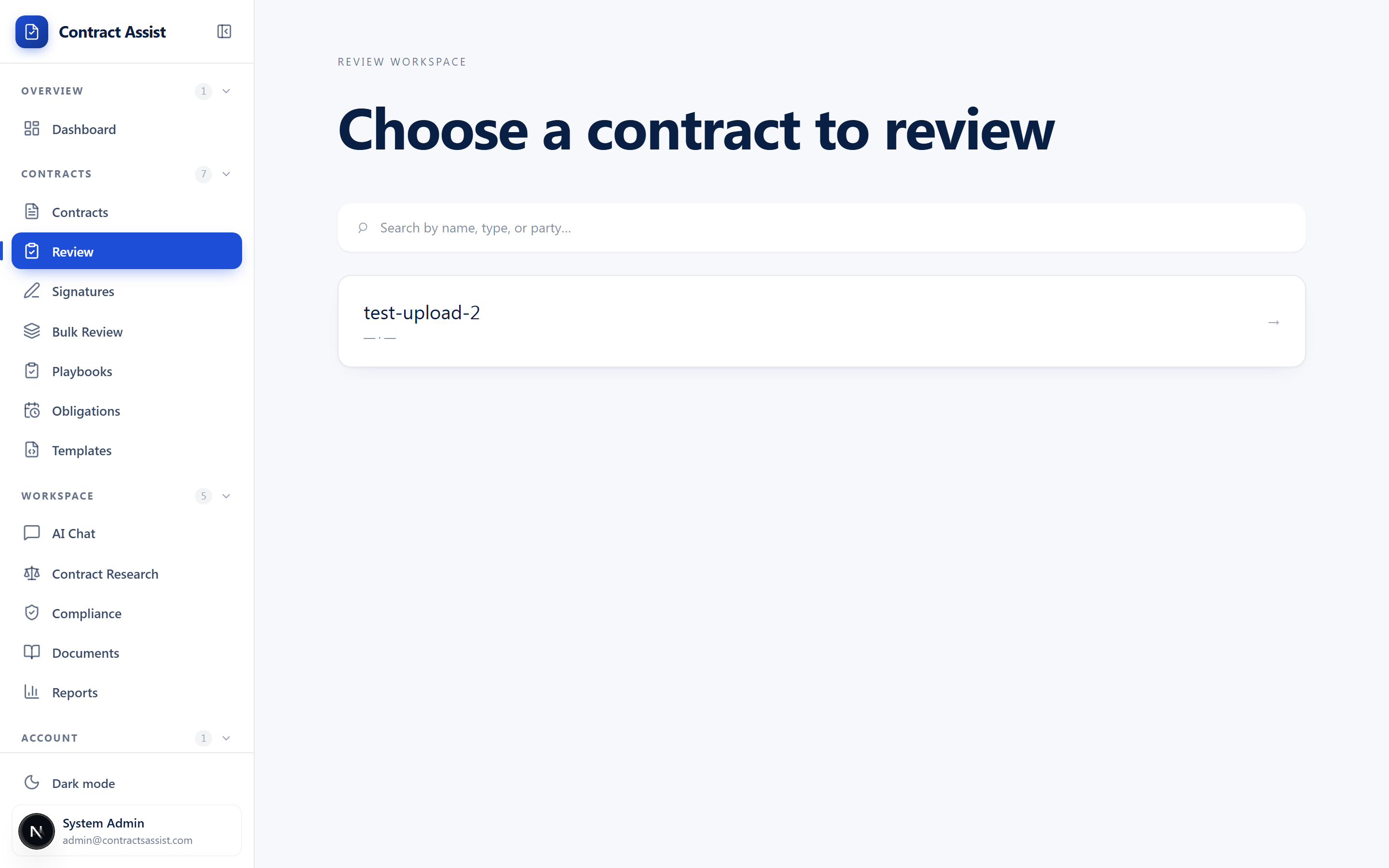 Contract Assist AI review workspace